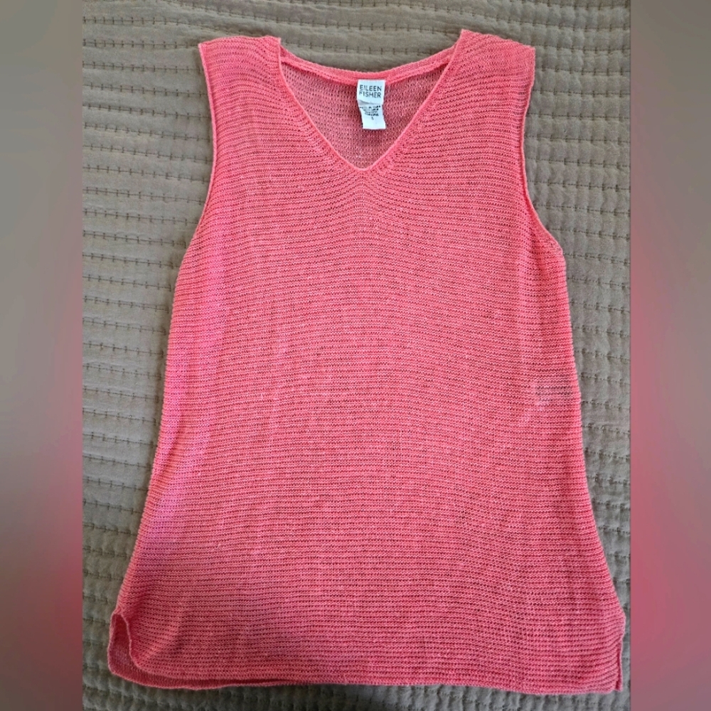 Vtg Eileen Fisher Coral Sleeveless 100% Linen Tank Womens Size Small